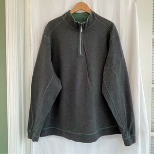 Tommy Bahama Men's Reversible Charcoal and Green Quarter Zip Sweater